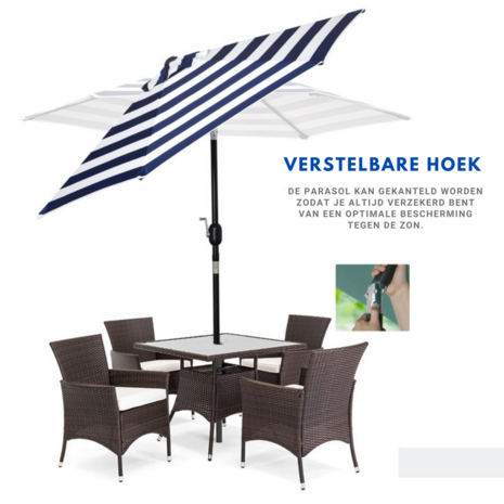 Zonnescherm - Parasol - Balkon Parasol - Met handslinger - Knikbaar - Blauwe strepen - &Oslash;2,27 x 2,25 H m