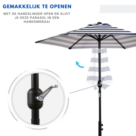 Zonnescherm - Parasol - Balkon Parasol - Met handslinger - Knikbaar - Blauwe strepen - &Oslash;2,27 x 2,25 H m