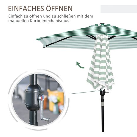 Zonnescherm - Parasol - Balkon Parasol - Met handslinger - Knikbaar - Groene strepen -  &Oslash;2,27 x 2,25 H m