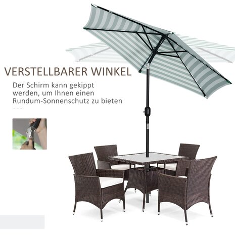 Zonnescherm - Parasol - Balkon Parasol - Met handslinger - Knikbaar - Groene strepen -  &Oslash;2,27 x 2,25 H m