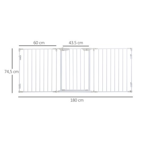 Hondenhek - Dog barrier - Hondendeur - Voor deuropening - Traphekje -  180L x 3W x 74,5H cm - Wit