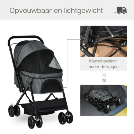 Zenzee - Hondenbuggy - Opvouwbaar - Parkeerrem - Opbergruimte - Grijs