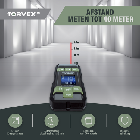 Torvex multidfunctioneel meetgereedschap met laserafstandsmeter, leidingzoeker, kruislijnlaser en digitale waterpas